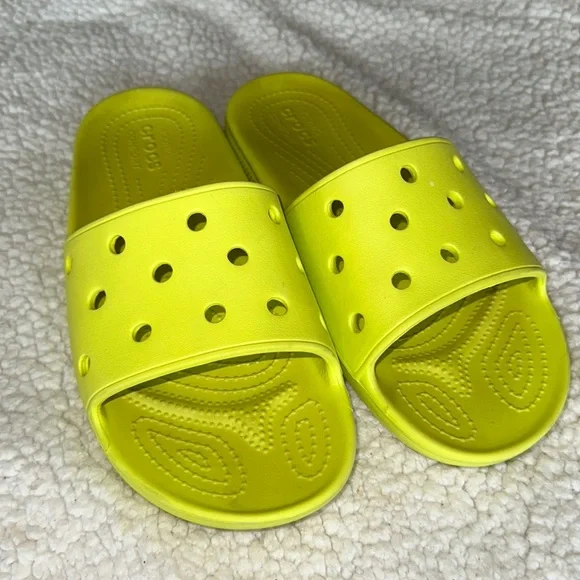 Crocs Neon Yellow Slides Crocs Classic Iconic Comfort Slide Sandals Unisex Bright  main image 3